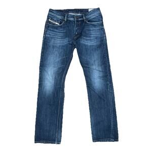 Diesel Jeans Mens 32x30 Blue Waykee Straight Button Fly Distressed Light Wash